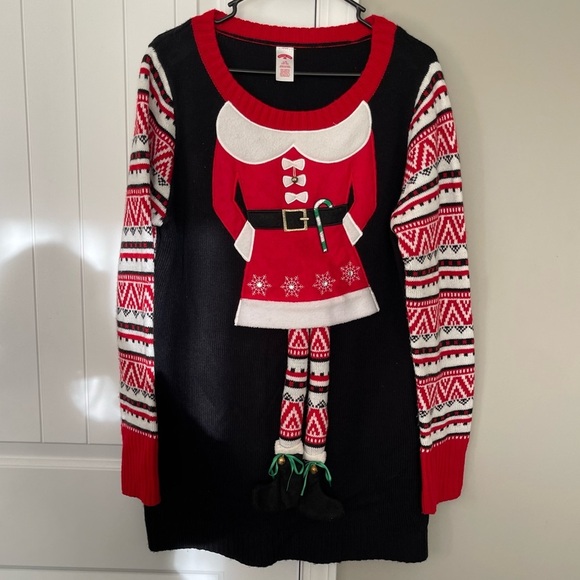 Holiday Time Sweaters - Holiday Time Ugly Christmas Black Red Sweater